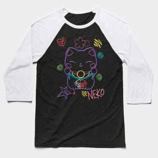 Neon Neko (1) - Cute neon light Japanese beckoning cats to bring you good luck Baseball T-Shirt